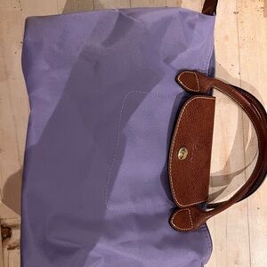 Longchamp Purple Shoulder Bag with Brown Handles
